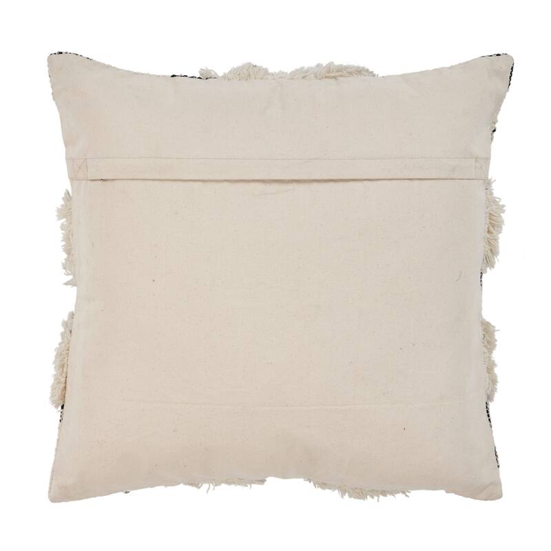 Handwoven Over Tufted Diamond Wool Throw Pillow Cover - 20" - Cream and Black