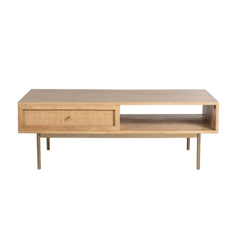 Curtis Solid Wood with Natural Woven Cane Coffee Table