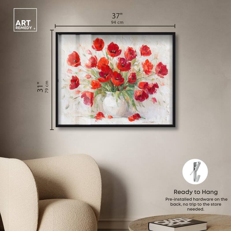 Red Blooms in a Vase Shadowbox by Art Remedy