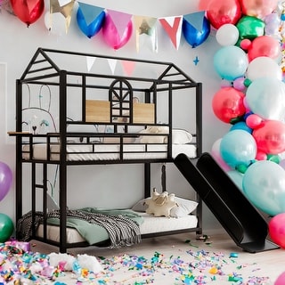Modren Twin Over Twin Metal Bunk Bed House Bed With Slide,Solid Construction for Bedroom