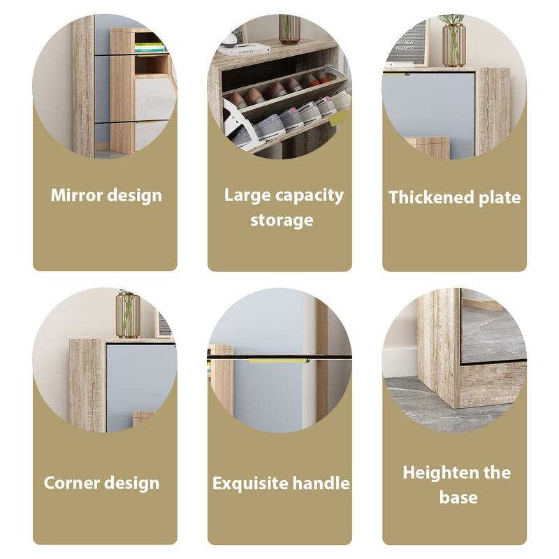 Timechee Mirrored Flip Drawer Shoe Cabinet Storage Cabinet Organizer