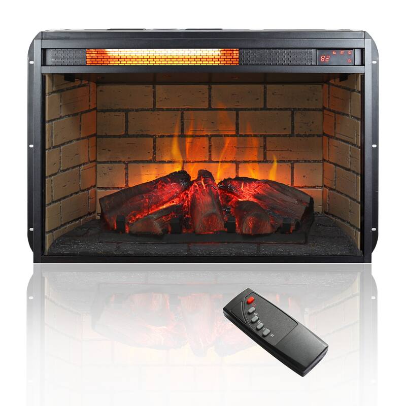 Antique Black 26-Inch Infrared Quartz Heater Fireplace Insert with Brick Design and Remote Control - Antique Black