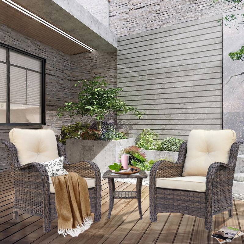Outdoor Patio Furniture Set Brown Wicker Patio Conversation Seating Sets - 3 Piece
