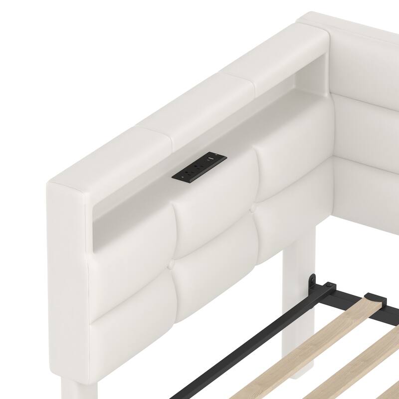 Upholstered Twin Size Daybed with 2 Drawers, Charging Station & LED Lights