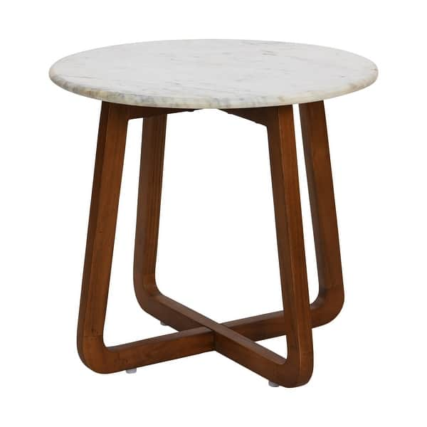 Wood and Marble Trestle End Table - White and Walnut - Marble