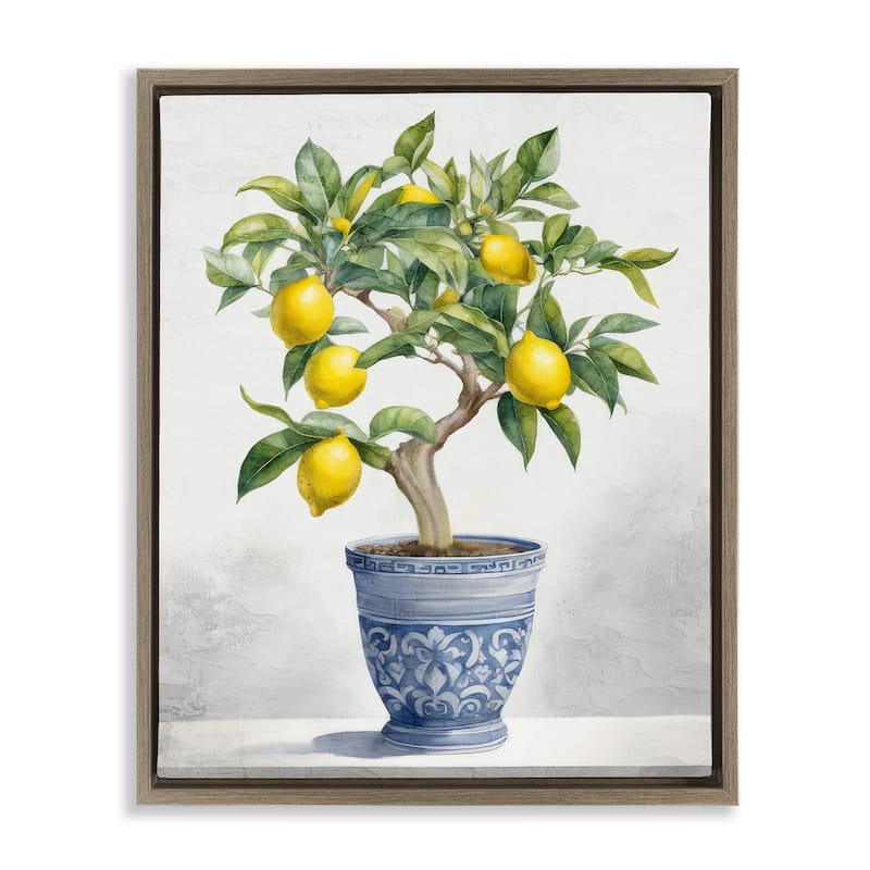 Stupell Traditional Potted Lemon Tree Framed Floater Canvas Wall Art Design By Kim Allen - 17 x 21 - Brown