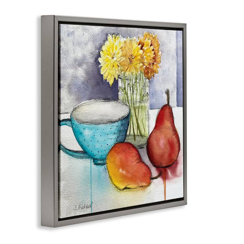 Stupell Modern Kitchen Teacup & Fruit Framed Floater Canvas Wall Art Design By Stephanie Fielden