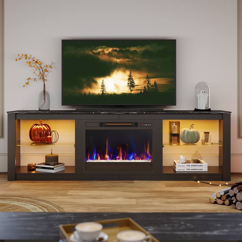 TV Stand for TVs up to 75" with Fireplace, LED Entertainment Center - 71 inch - Black