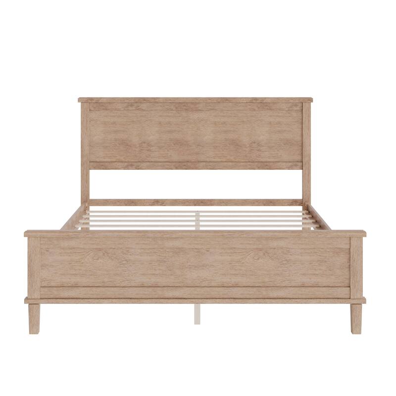 Wood Platform Bed Frame with Headboard, Wooden Panel Bed with Wood Slat Support and Under Bed Storage, No Box Spring Needed