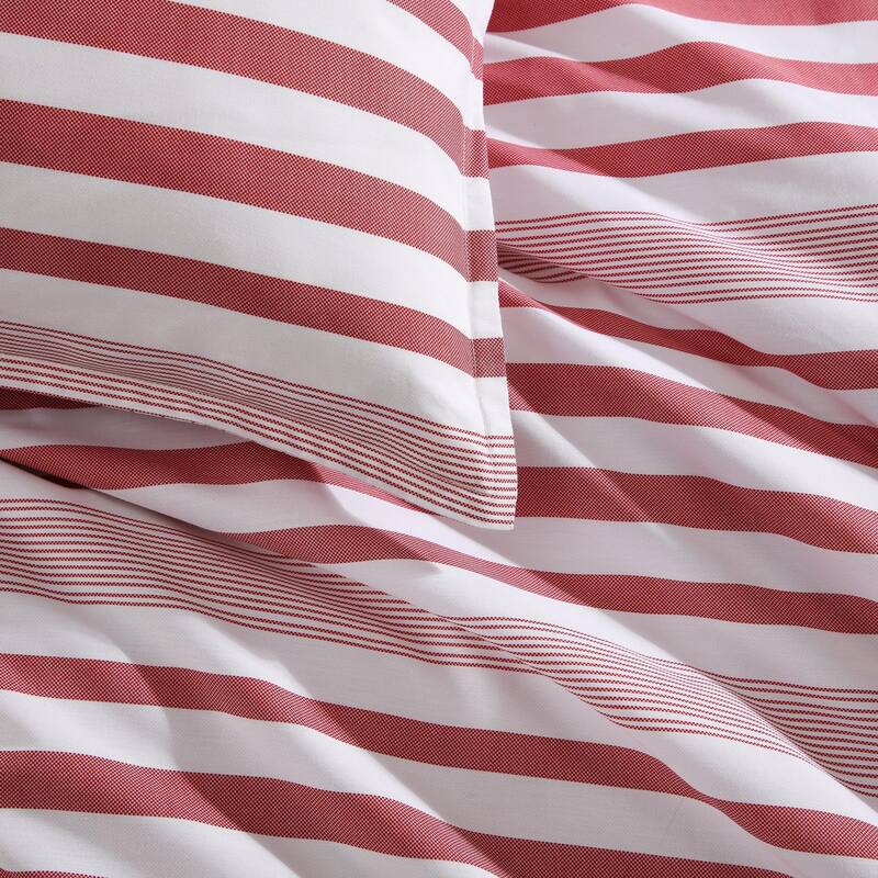 Tommy Hilfiger Mandalay Beach Stripe Cotton Reversible Red Duvet Cover Set