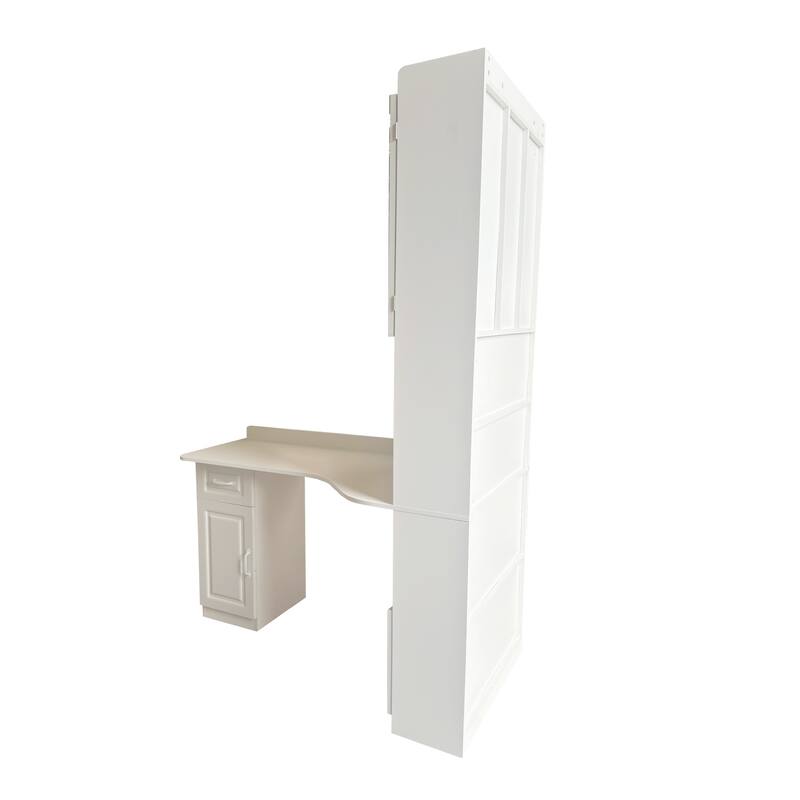 Roomfitters L-Shaped Corner Computer Desk with Hutch and Shelves, Modern Home Office Study Desk with Storage, White