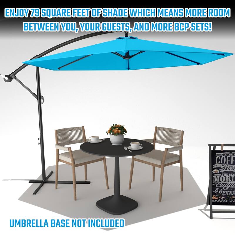 Patiowell 10ft Cantilever Patio Umbrella, Offset Hanging Outdoor Table Umbrella with Tilt Crank, 6 Sturdy Ribs and Cross Base