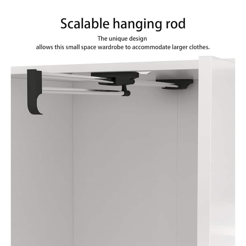 Wardrobe Closet Armoire wi/Mirror & Scalable Hanging Rod Space Saving