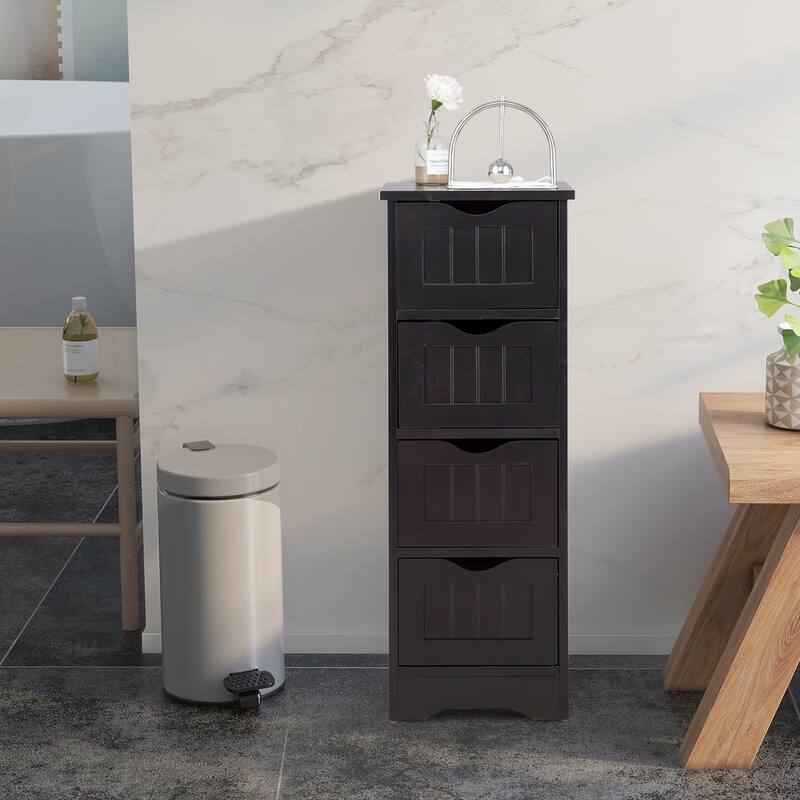 Gymax Bathroom Floor Cabinet Free Standing Storage Side Organizer W/4