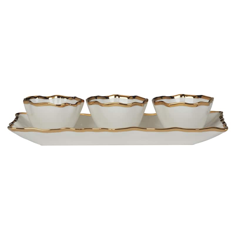 Certified International Regency Gold 4pc Tray and Condiment Bowls Set - 14" x 6.25" x 1.75"