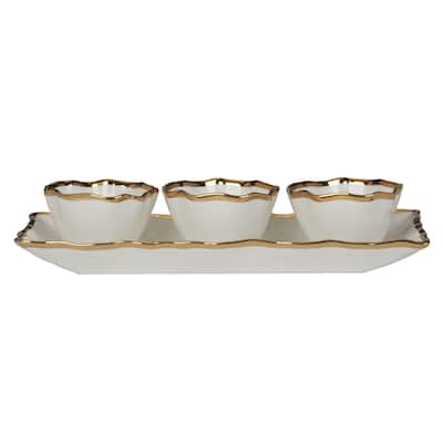 Certified International Regency Gold 4pc Tray and Condiment Bowls Set - 14" x 6.25" x 1.75"