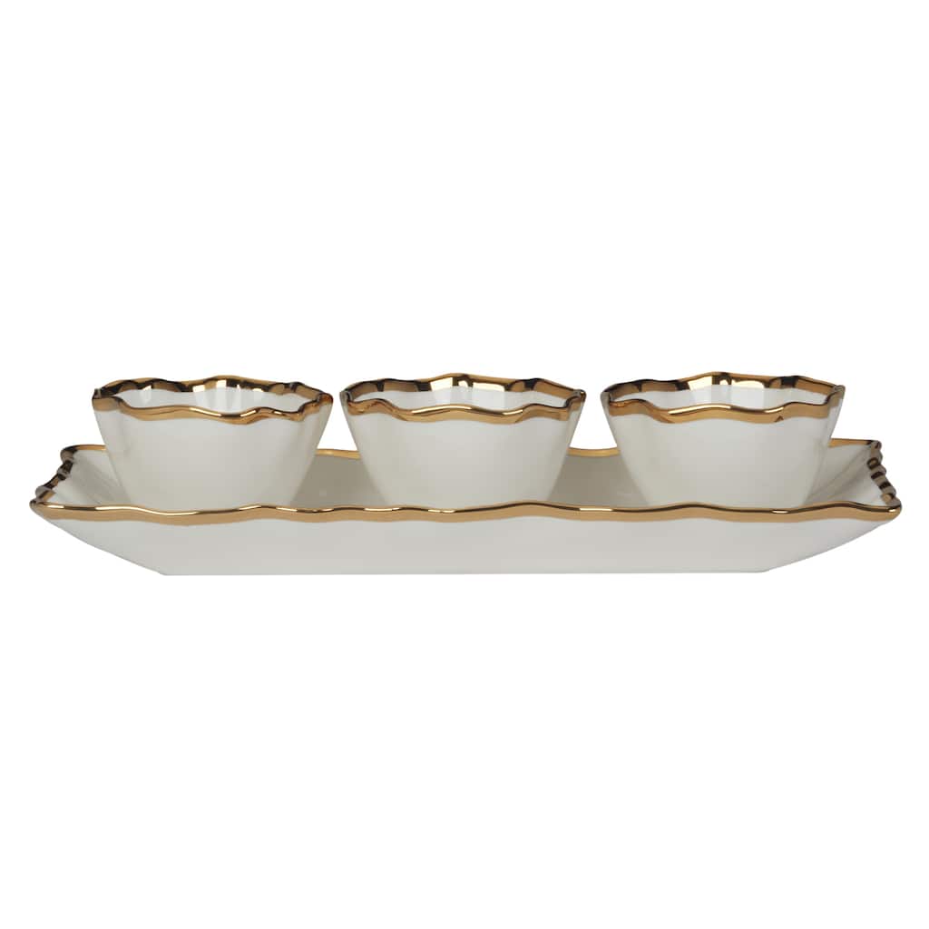 Certified International Regency Gold 4pc Tray and Condiment Bowls Set - 14" x 6.25" x 1.75"