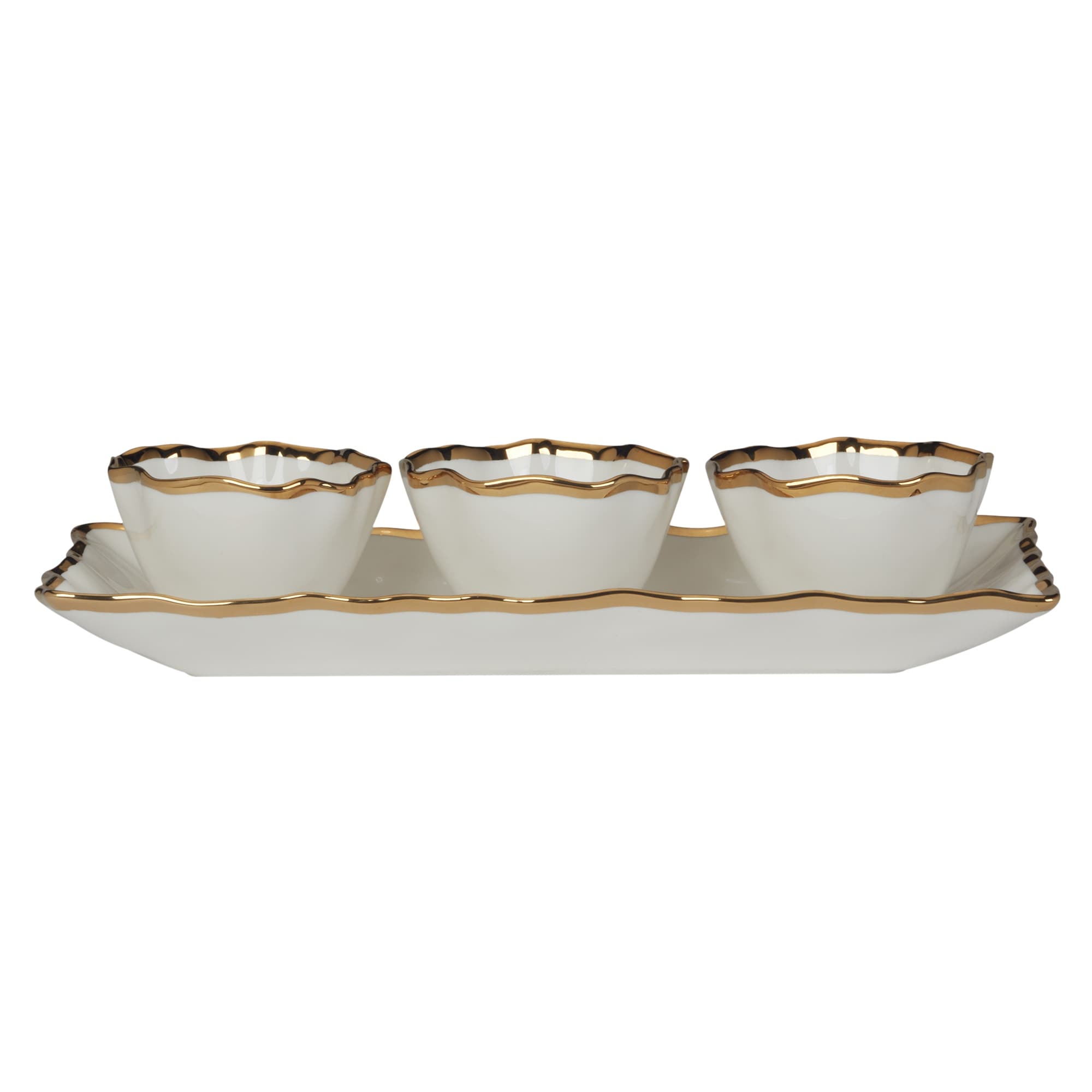 Certified International Regency Gold 4pc Tray and Condiment Bowls Set - 14" x 6.25" x 1.75"