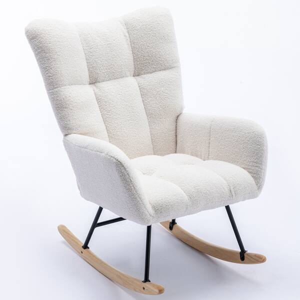 Nursery Rocking Chair, Modern Teddy Fabric Upholstered Glider