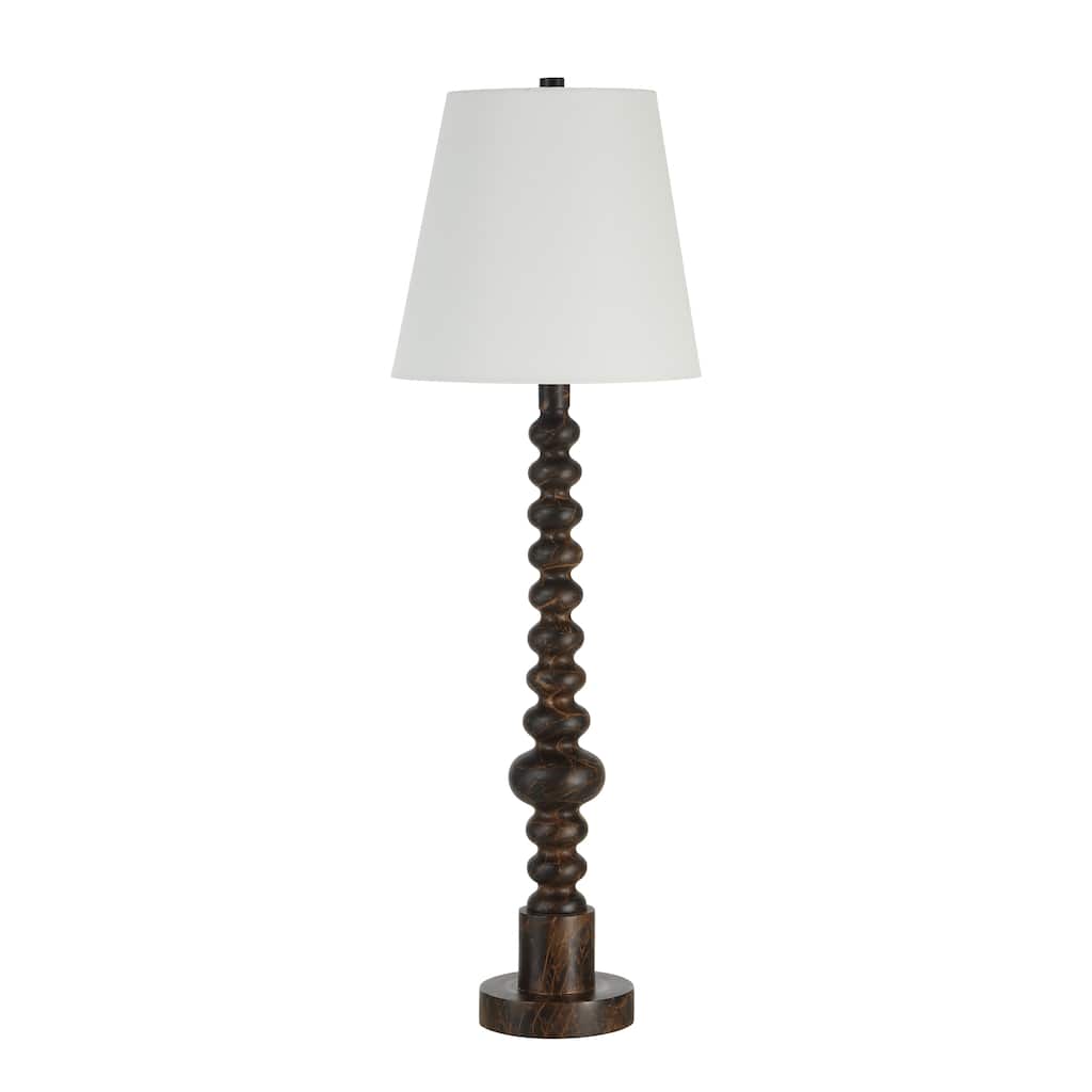 Renwil Famar 37" Tall Black Marble Resin Table Lamp with Tapered Linen Shade