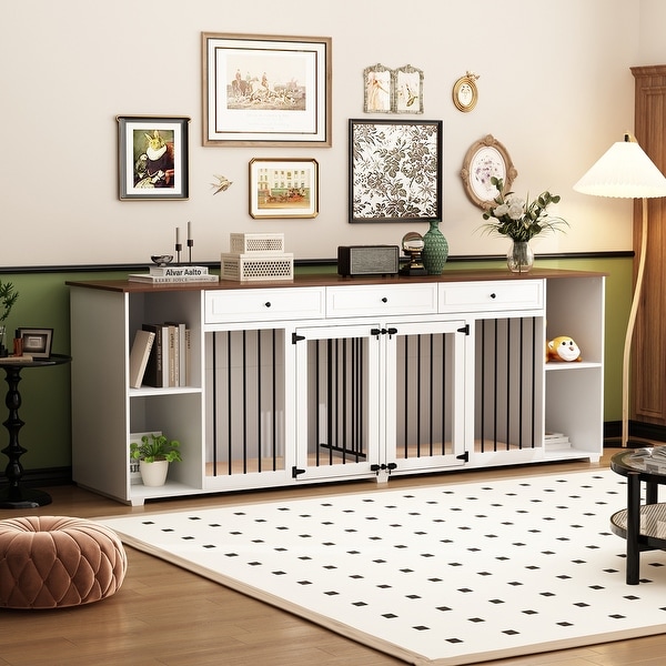 94.8 Inch Heavy Duty Wooden Large Dog Kennel Side Table Console