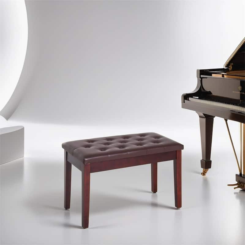 Piano Bench,Duet Piano Chair w/Faux Leather Padded Cushion