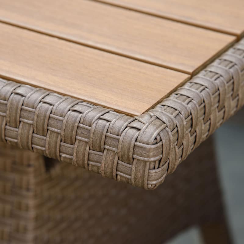 Outsunny 6 Piece Patio Wicker Sofa Set w/ Strip Wood Grain Plastic Coffee Table & Cushions, Mixed Grey - 68.5"L x 24"W x 28.25"H