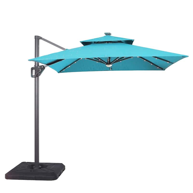 Furniture of America Yetta 8-foot LED Lights Steel Cantilever Offset Tilt Square Roma Umbrella with Base - Teal