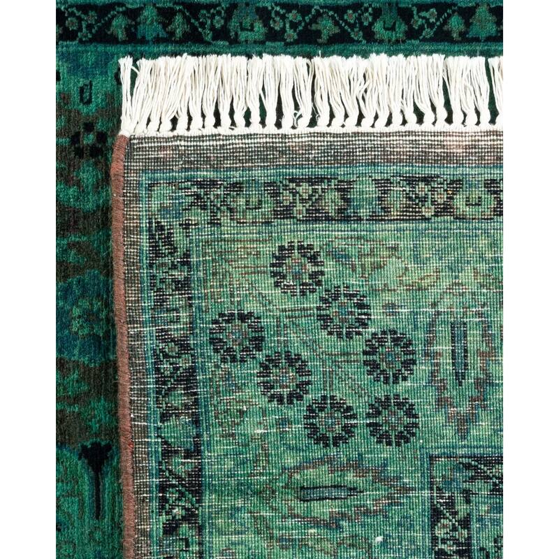 Overton Hand Knotted Wool Vintage Inspired Modern Contemporary Overdyed Green Runner Rug - 3' 3" x 8' 10"