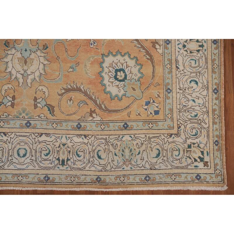 Hand Knotted Oriental 100% Wool Carpet Traditional All-Over Oranges & Rust Tabriz Area Rug - 11' 1'' X 7' 3''
