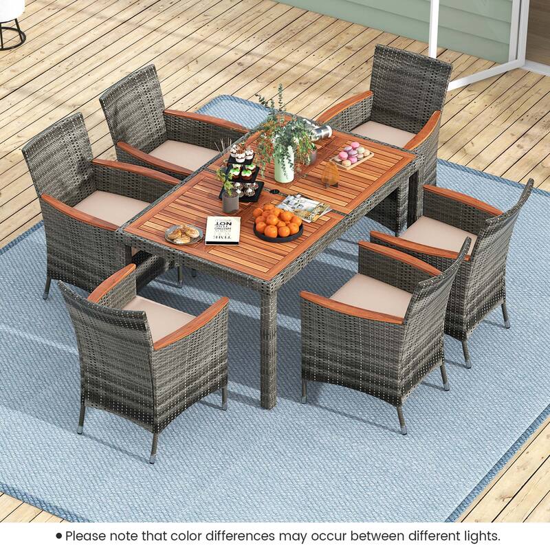 Costway 7 Pieces Outdoor Wicker Dining Set with Acacia Wood Table and - See Details - As pic shows