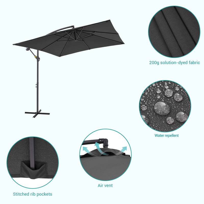 BONOSUKI 8.2x8.2ft Offset Patio Umbrella Hanging Umbrella w/Steel Ribs