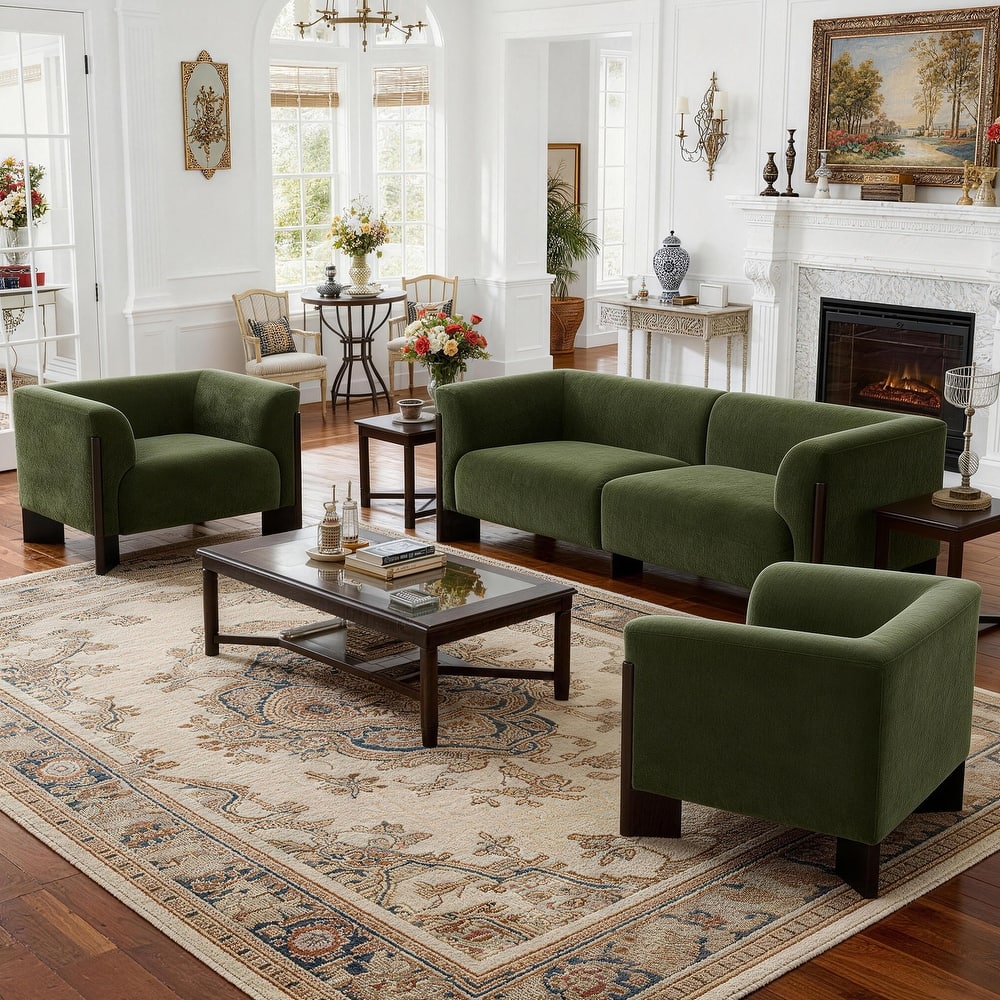 3-Piece Modern Loveseat Sofa Set with Armchair for Living Room