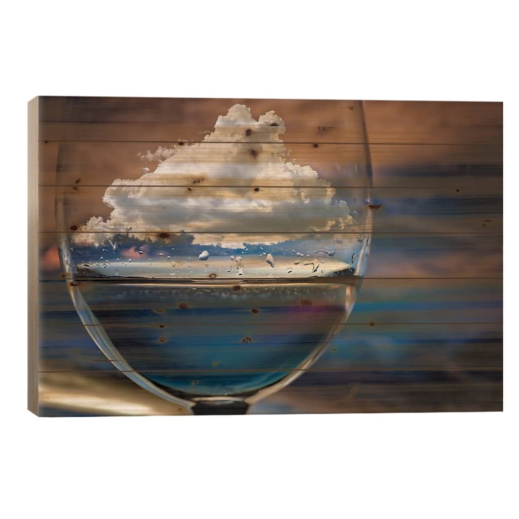 Cloud In A Glass Print On Wood by Chechi Peinado - Multi-Color