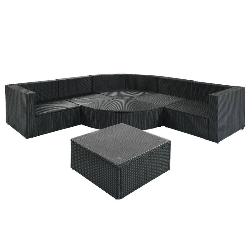 7-Piece All-Weather PE Wicker Outdoor Conversation Modular Sofa Set