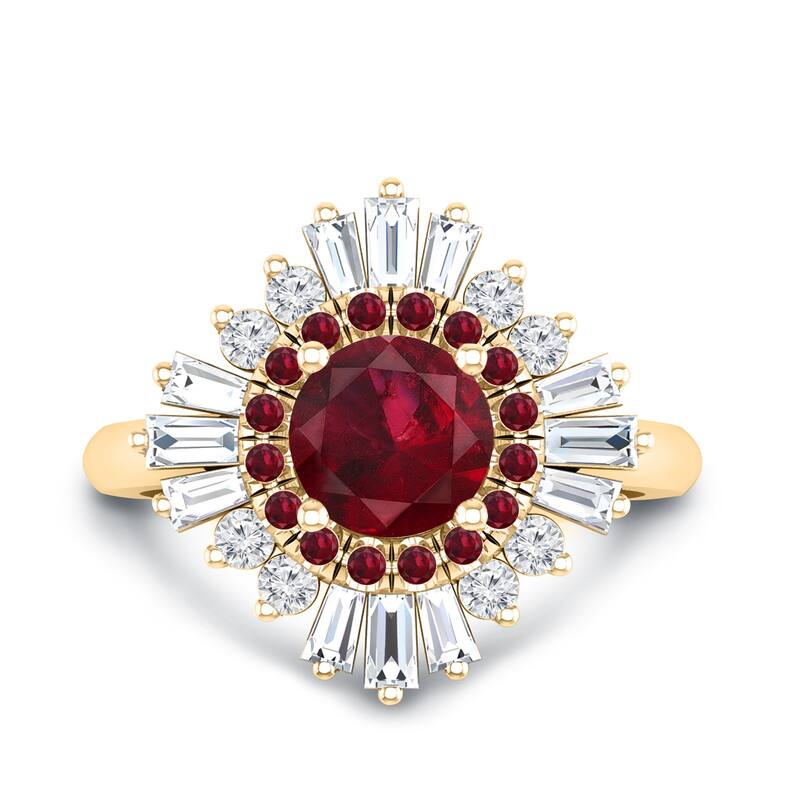 Auriya 1 1/6ct Red Ruby and Diamond Ballerina Engagement Ring 5/8ctw 14k Gold - Yellow - 4