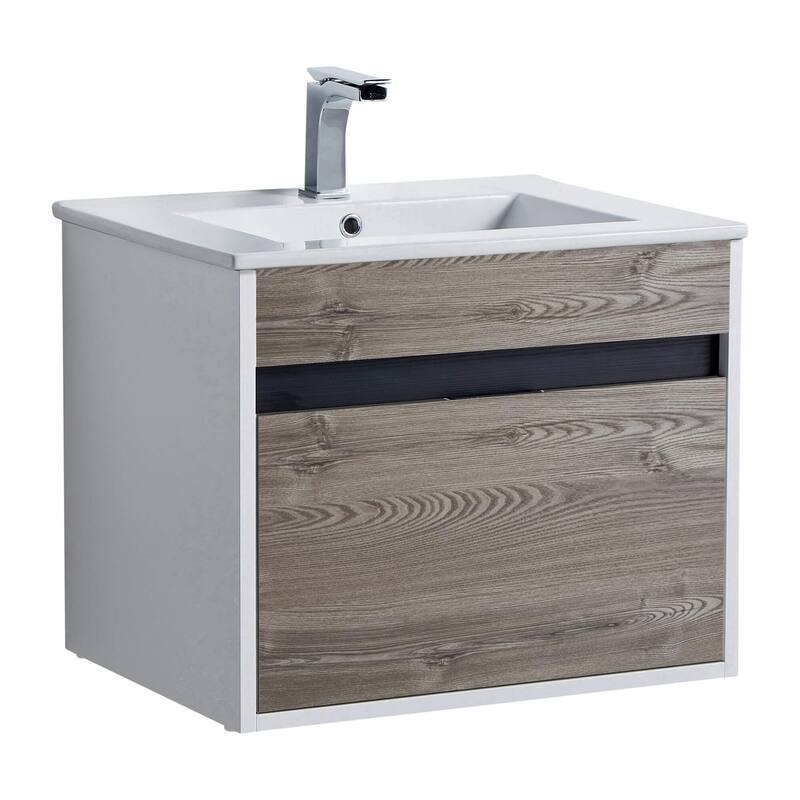 Fine Fixtures - Wall Mount Bathroom Vanity And Sink, Knob Free Design - Alpine Collection - - 24" - Gray Walnut