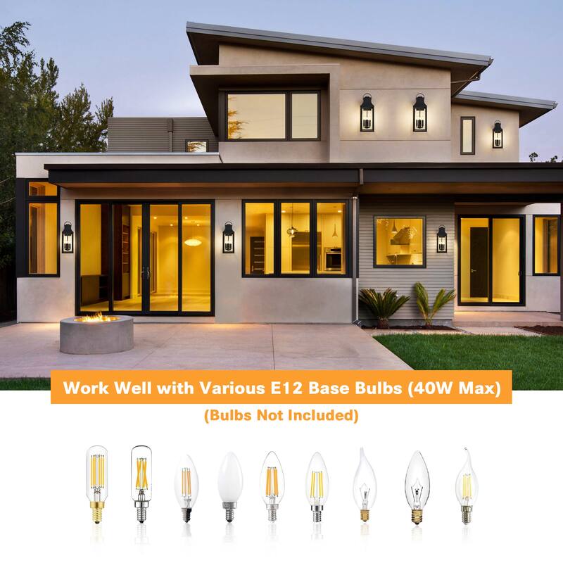 4-light Outdoor Wall Light With Matte-black Lantern & Clear Glass