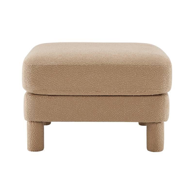 Boucle Fabric Ottoman with Wooden Legs Modern Living Room Accent - Coffee