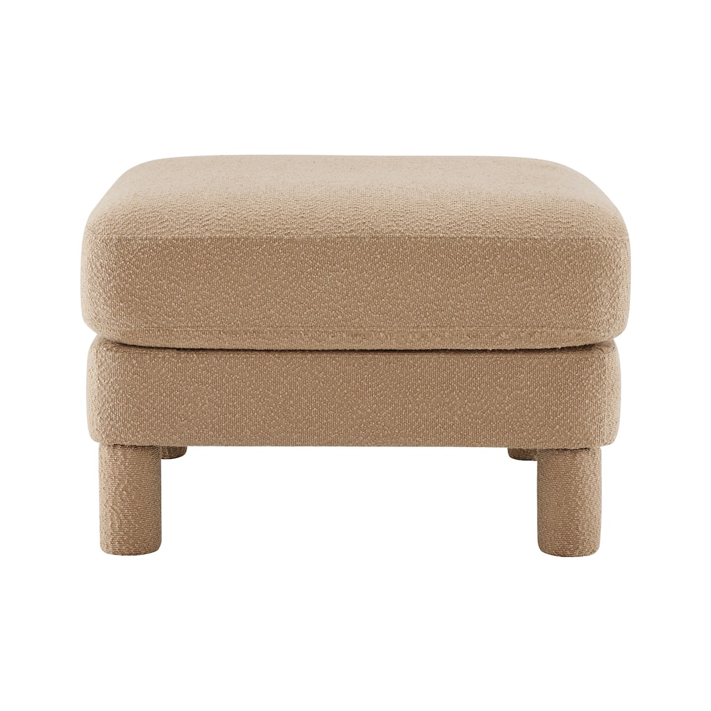 Boucle Fabric Ottoman with Wooden Legs Modern Living Room Accent