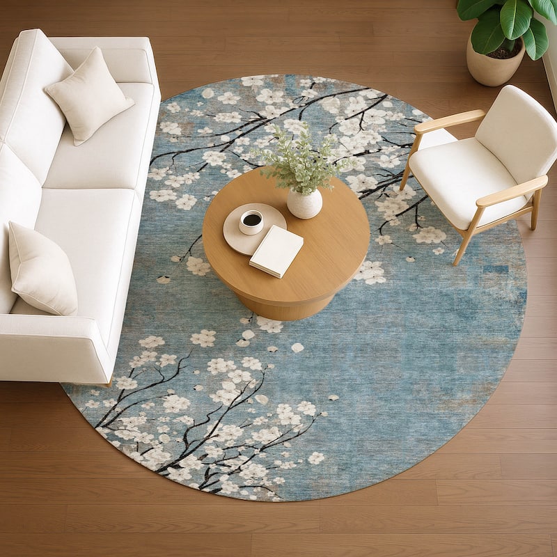 Machine Washable Indoor/ Outdoor Modern Floral Chantille Rug