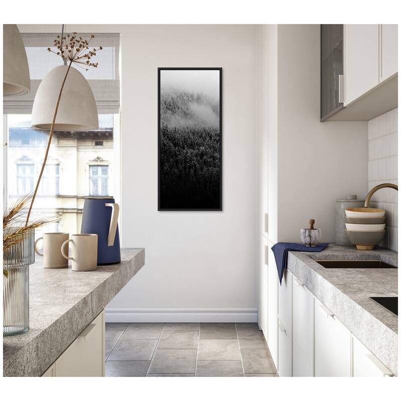 Kate and Laurel Sylvie Black and White Foggy Pine Forest in Winter Framed Canvas by Michael Schauer