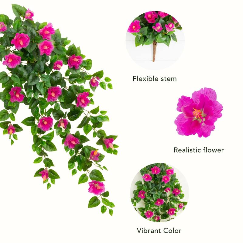 41-in UV Resistant Artificial Hibiscus Hanging Plant - Set of 2