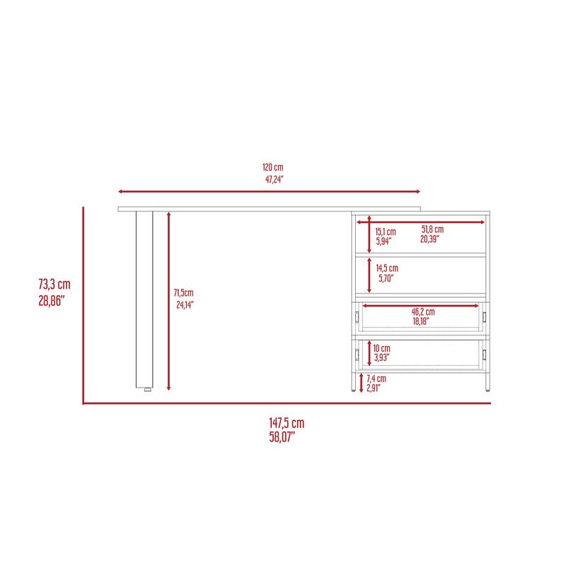 Desk, Two Legs, Two Drawers, Two Shelves -Light Gray