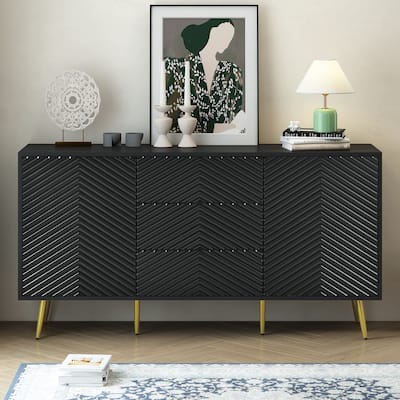Conical Metal Legs,Modern Sideboard with Geometric Line Design