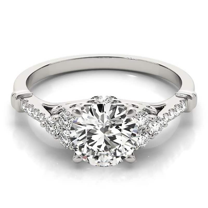 Auriya Vintage 2ct Round Moissanite and 1/5ctw Diamond Engagement Ring 14K Gold - 4 - White