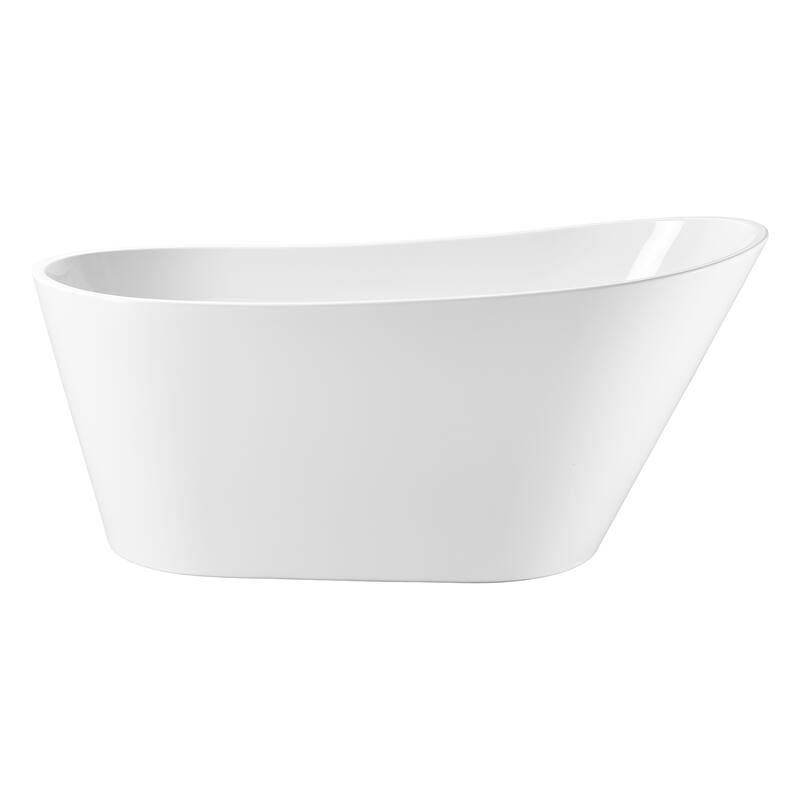 59 x 30 Inch Freestanding Acrylic Soaking Bathtub with Overflow and Pop-up Drain