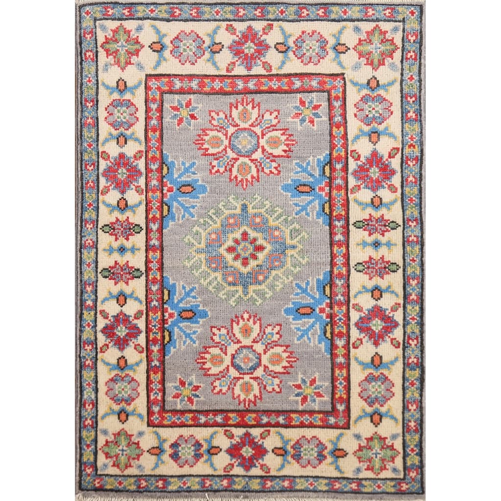 Gray Kazak Oriental Foyer Rug Hand-Knotted Wool Carpet - 2'0" x 3'0"