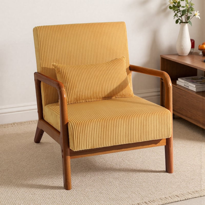 25" W Mid Century Upholstered Wood Accent Chair with Pillow