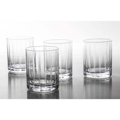 Babish 4 Piece 14 OZ DOF Old Fashioned Drinking and Whiskey Glass - Etched Handmade Clear Glass